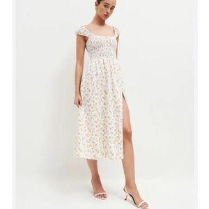 Like New Reformation Tavi Linen Dress in Adagio Floral White Orange